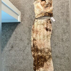 Brown and Tan Textured Two-Piece Set